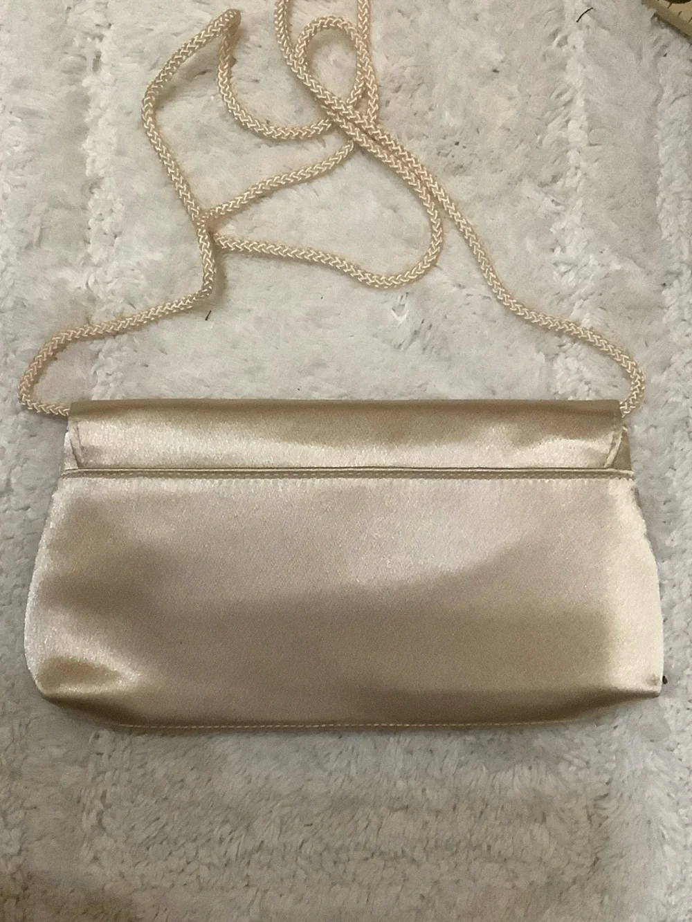 La Regale Shimmery Gold Evening Clutch with Chain Strap